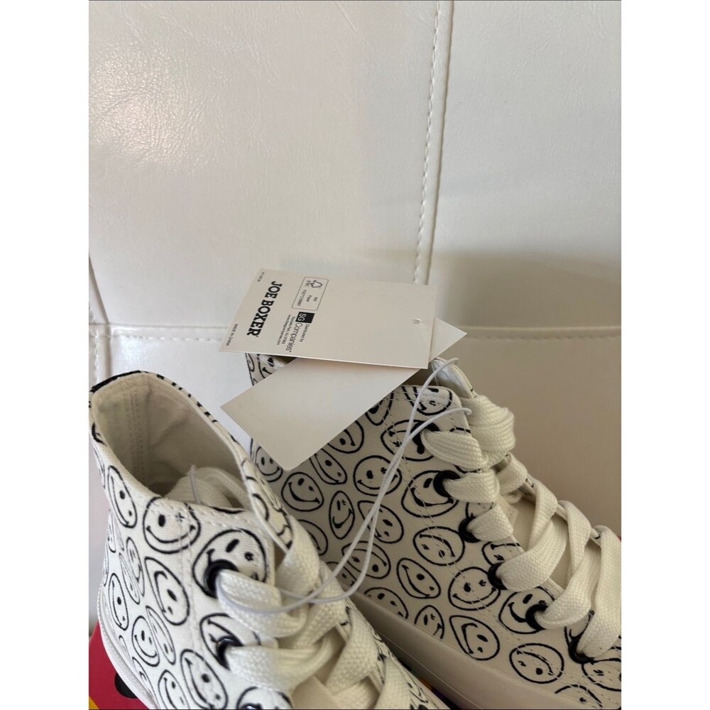 Joe Boxer White High-Top Sneakers with Black Smiley Print - Picture 6 of 6
